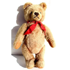 Vtg 1960s -1970 Steiff Teddy Bear Lentil Button Light Brown 9" Plush Toy